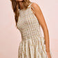 BiBi Floral Bow Tie Attachable cream sleeveless smocked dress