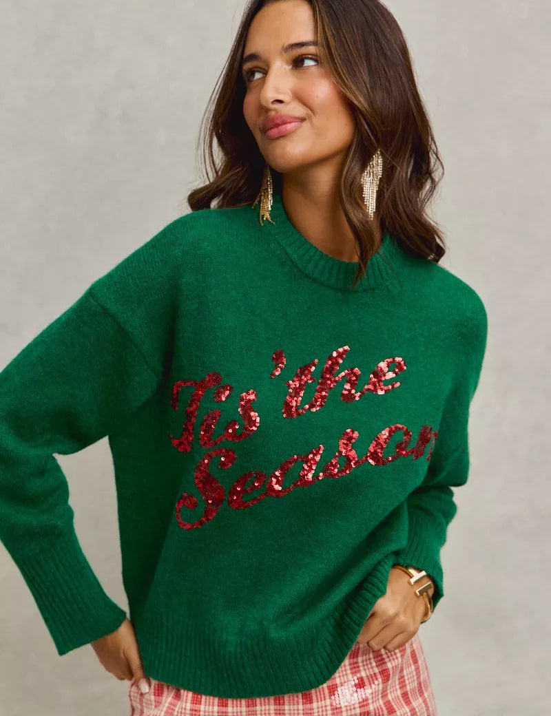 SO ME Sequins Lettering Christmas Holiday Sweater | Sweaters Daverri Fashions