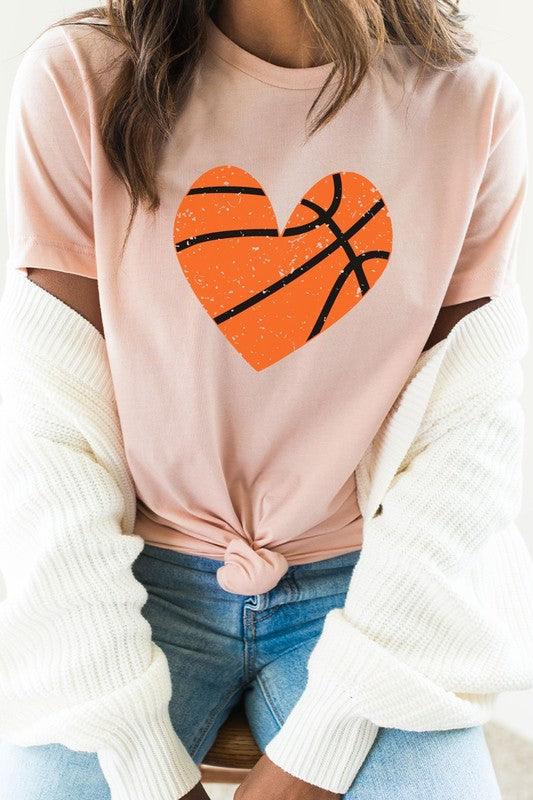 Distressed Basketball Hearts Sports Graphic Tee Heather Peach Graphic Tees