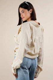 VERY J Full Size Oversized Striped Button Down Shirt Top Plus Size | Shirts Daverri Fashions