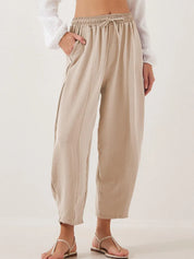 Tan Full Size Drawstring Cropped Jogger Pants Plus Size | Pants Daverri Fashions