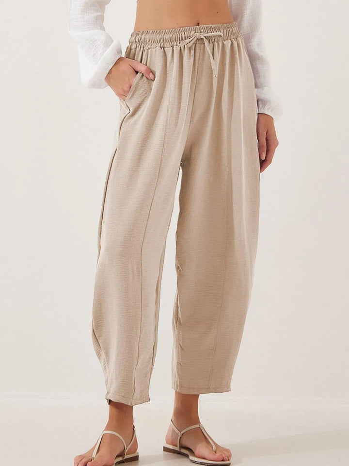 Tan Full Size Drawstring Cropped Jogger Pants Plus Size | Pants Daverri Fashions