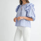 MABLE Stripe Ruffle Shoulder Puff Sleeve Blouse Blouses