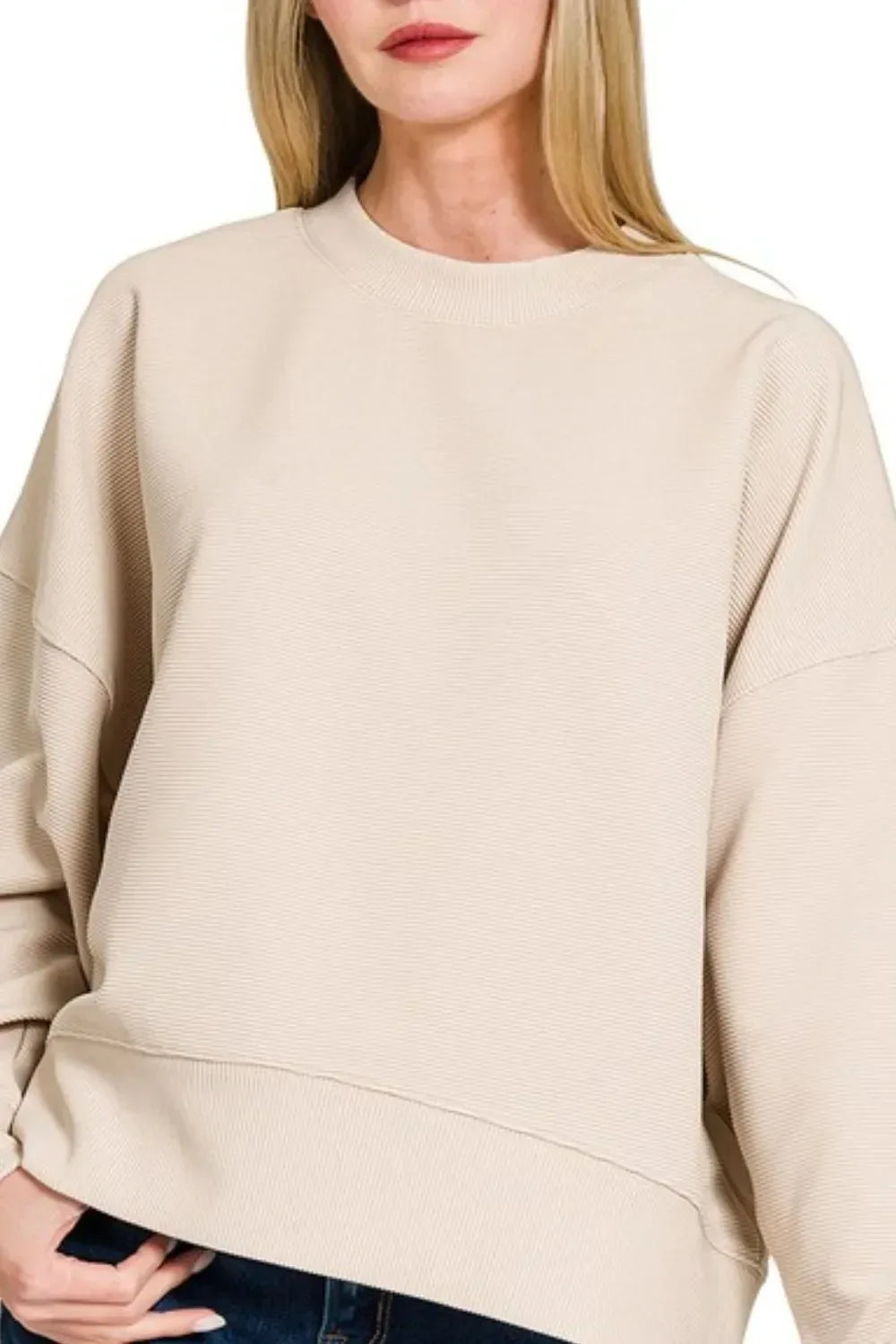 Zenana Ribbed Balloon Sleeve Sweatshirt - DAVERRI FASHIONS