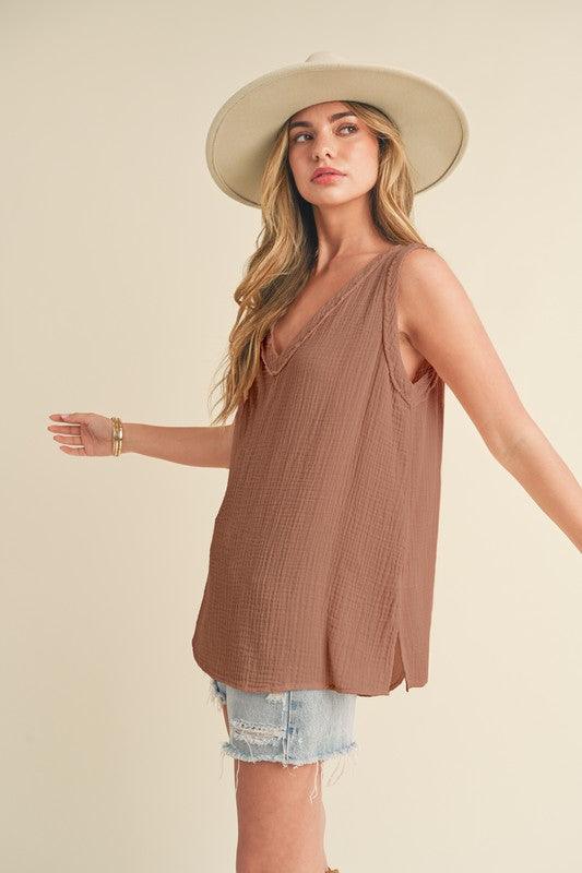 Caramel Aemi + Co V-Neck Wide Strap Tank | Tank Tops Daverri Fashions