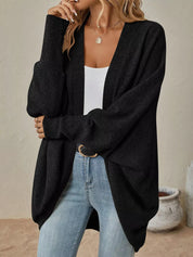 Black Cozy Oversized Open Front Knit Cardigan | Cardigans Daverri Fashions