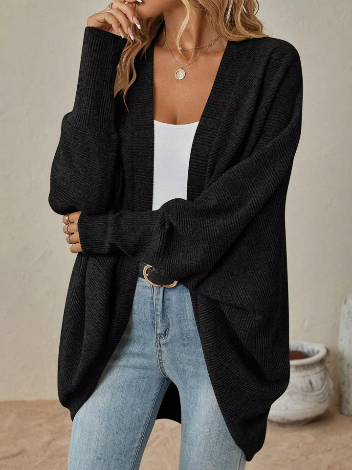 Black Cozy Oversized Open Front Knit Cardigan | Cardigans Daverri Fashions
