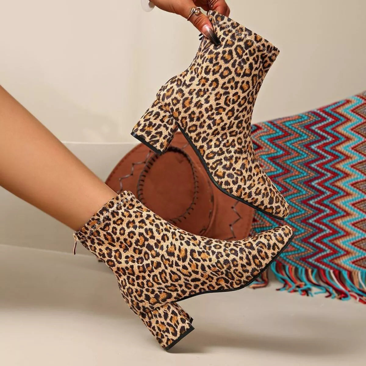 Leopard Print Block Heel Ankle Boots | Boots Daverri Fashions