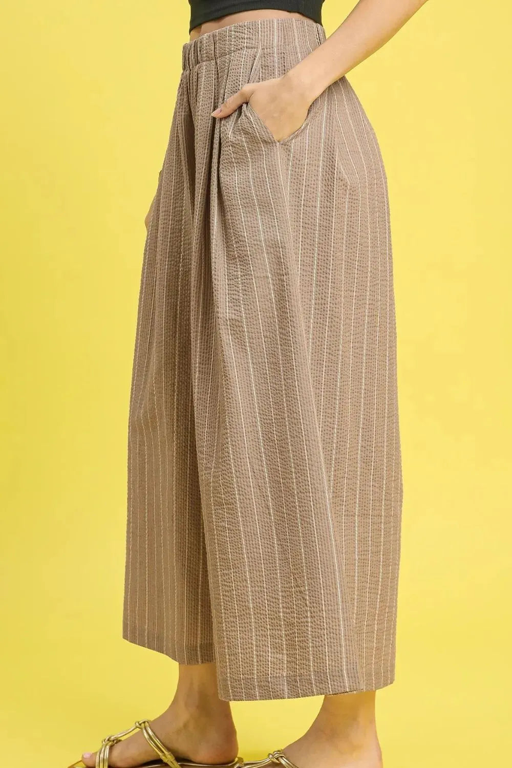 Umgee Pinstripe Crop Palazzo Pants Pants