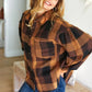 Rock'n Plaid Camel & Charcoal Button Down Oversized Shirt - DAVERRI FASHIONS