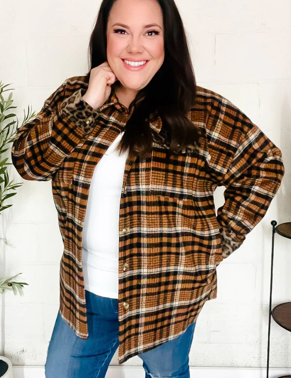 Put Together Rust Plaid & Animal Print Button Down Jacket | Daverri Fashions
