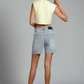 Button Down Raw Hem Denim Shorts Denim Shorts