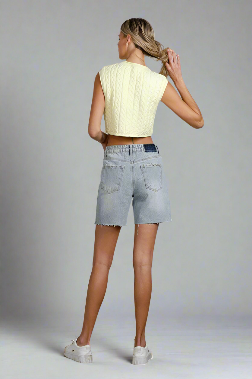 Button Down Raw Hem Denim Shorts Denim Shorts