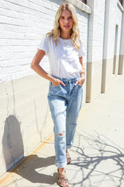 Judy Blue High-Rise Boyfriend Cuffed Hem Star Pocket Jeans | Daverri Fashions