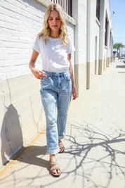 Judy Blue High-Rise Boyfriend Cuffed Hem Star Pocket Jeans | Daverri Fashions