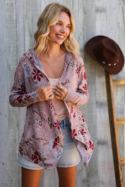 Find Love Bronze Long Sleeve Floral Print Open Cardigan Hoodie | Daverri Fashions