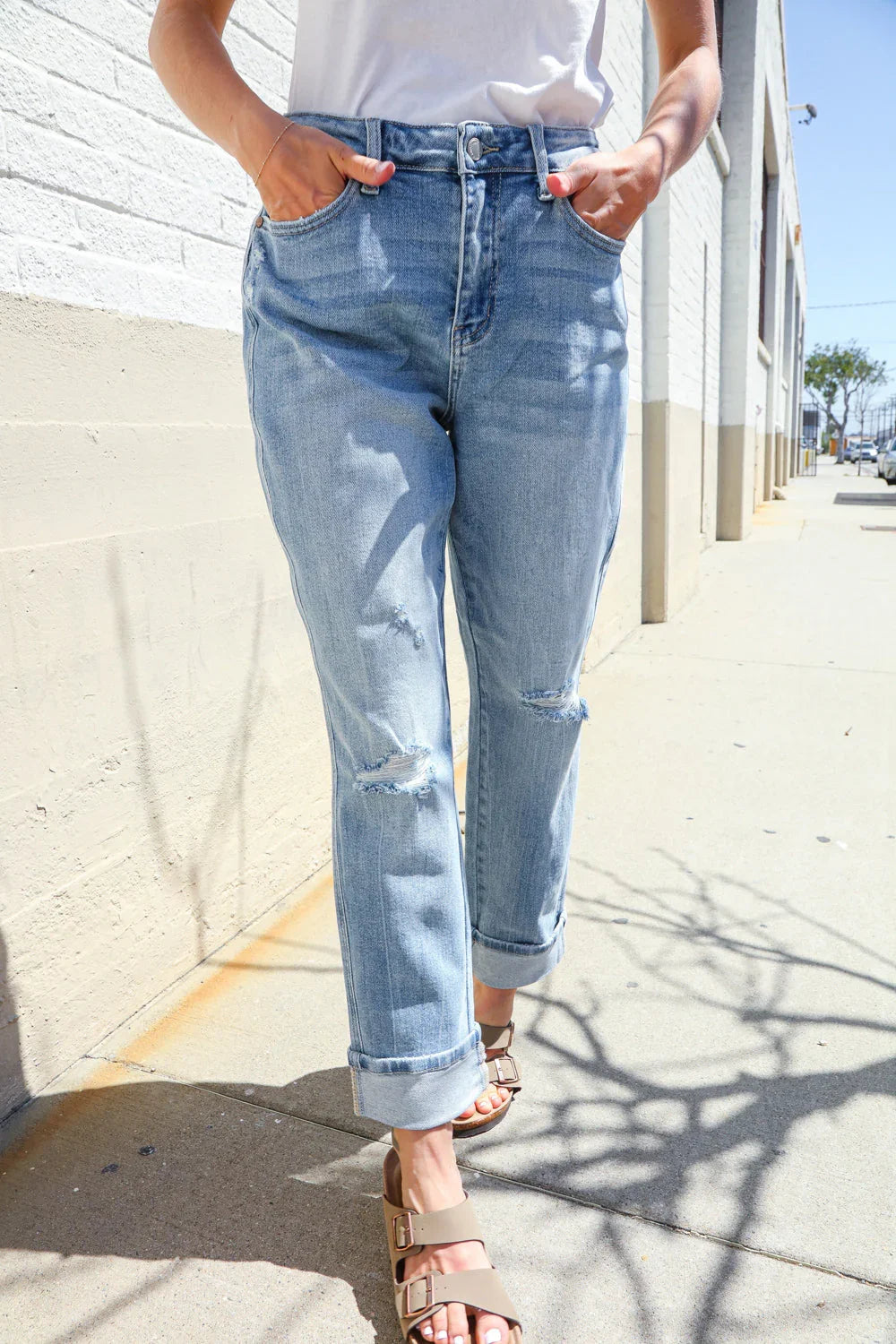 Judy Blue High-Rise Boyfriend Cuffed Hem Star Pocket Jeans | Daverri Fashions