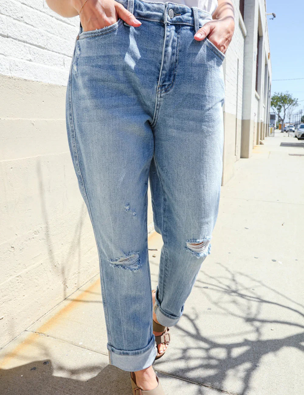 Judy Blue High-Rise Boyfriend Cuffed Hem Star Pocket Jeans | Daverri Fashions