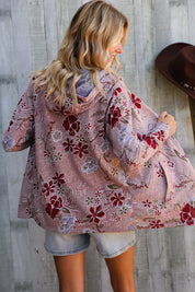 Find Love Bronze Long Sleeve Floral Print Open Cardigan Hoodie | Daverri Fashions