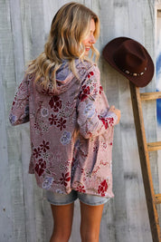 Find Love Bronze Long Sleeve Floral Print Open Cardigan Hoodie | Daverri Fashions