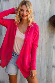 Coastal Breeze Coral Long Sleeve Open Cardigan Hoodie | Daverri Fashions