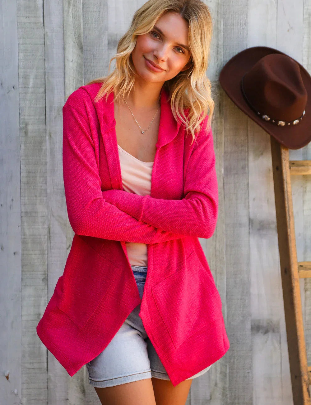 Coastal Breeze Coral Long Sleeve Open Cardigan Hoodie | Daverri Fashions