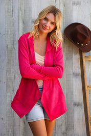 Coastal Breeze Coral Long Sleeve Open Cardigan Hoodie | Daverri Fashions