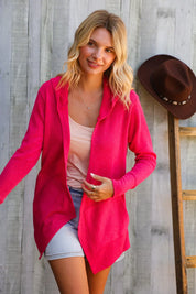 Coastal Breeze Coral Long Sleeve Open Cardigan Hoodie | Daverri Fashions