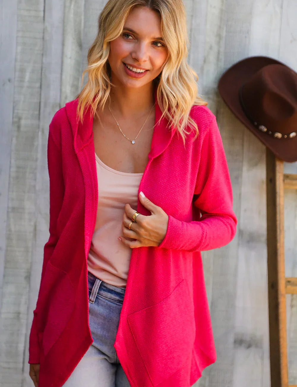 Coastal Breeze Coral Long Sleeve Open Cardigan Hoodie | Daverri Fashions