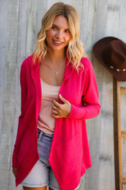 Coastal Breeze Coral Long Sleeve Open Cardigan Hoodie | Daverri Fashions