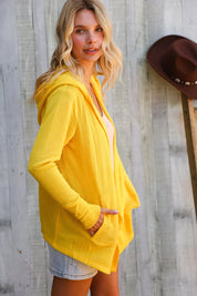 Coastal Breeze Sunflower Long Sleeve Open Hoodie Cardigan | Daverri Fashions