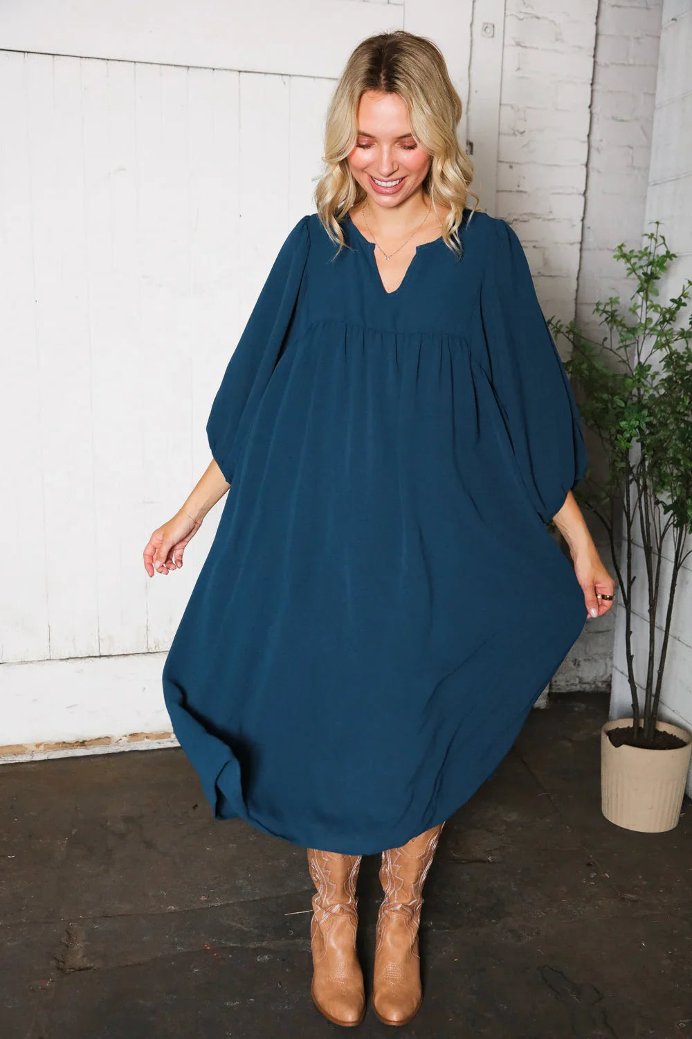 Saphire Skies Woven Crinkled Dress | Daverri Fashions