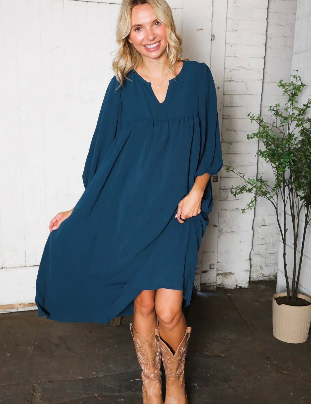 Saphire Skies Woven Crinkled Dress | Daverri Fashions