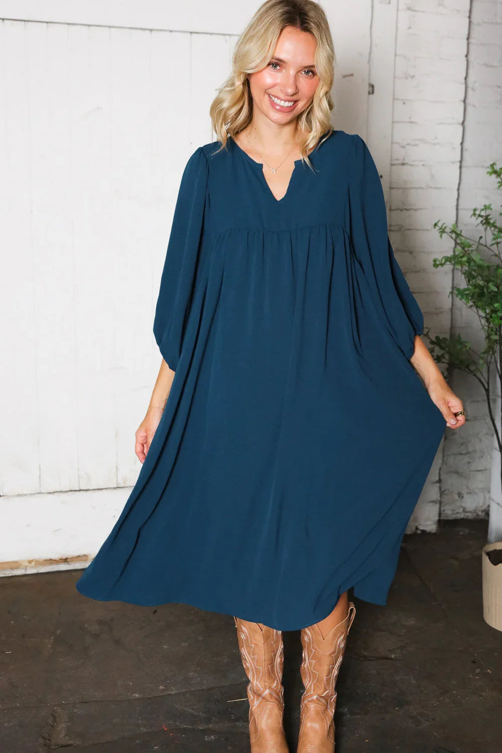 Saphire Skies Woven Crinkled Dress | Daverri Fashions