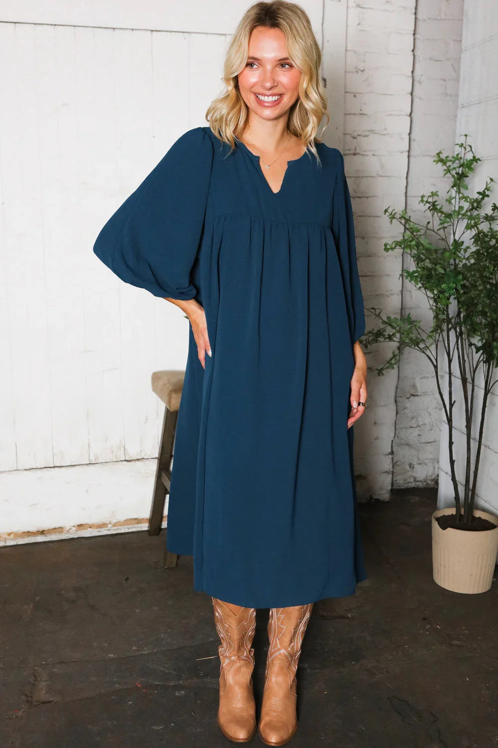 Saphire Skies Woven Crinkled Dress | Daverri Fashions