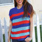 Forget Me Not Royal Blue Stripe Short Sleeve Dolman Sweater - DAVERRI FASHIONS
