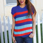 Forget Me Not Royal Blue Stripe Short Sleeve Dolman Sweater - DAVERRI FASHIONS