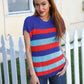 Forget Me Not Royal Blue Stripe Short Sleeve Dolman Sweater - DAVERRI FASHIONS