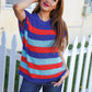 Forget Me Not Royal Blue Stripe Short Sleeve Dolman Sweater - DAVERRI FASHIONS