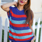 Forget Me Not Royal Blue Stripe Short Sleeve Dolman Sweater - DAVERRI FASHIONS
