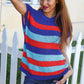 Forget Me Not Royal Blue Stripe Short Sleeve Dolman Sweater - DAVERRI FASHIONS