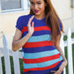 Forget Me Not Royal Blue Stripe Short Sleeve Dolman Sweater - DAVERRI FASHIONS