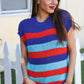 Forget Me Not Royal Blue Stripe Short Sleeve Dolman Sweater - DAVERRI FASHIONS