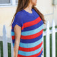 Forget Me Not Royal Blue Stripe Short Sleeve Dolman Sweater - DAVERRI FASHIONS