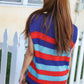 Forget Me Not Royal Blue Stripe Short Sleeve Dolman Sweater - DAVERRI FASHIONS