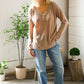 Casual Living Brown Henley Cuff Sleeve Side Slit Pullover - DAVERRI FASHIONS