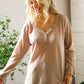 Casual Living Brown Henley Cuff Sleeve Side Slit Pullover - DAVERRI FASHIONS