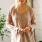 Casual Living Brown Henley Cuff Sleeve Side Slit Pullover - DAVERRI FASHIONS