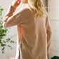 Casual Living Brown Henley Cuff Sleeve Side Slit Pullover - DAVERRI FASHIONS