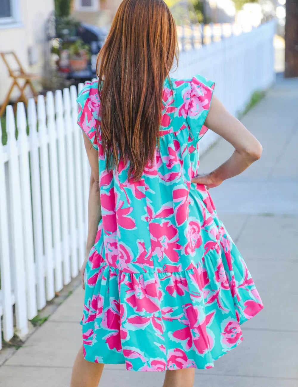 Diva Dreaming Aqua Floral Print Tiered Ruffle Sleeve Dress | 2024 Summer Blow Out Sale Daverri Fashions